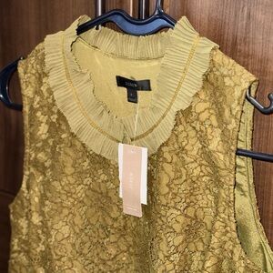 NWT J. Crew Olive Lace Sleeveless Blouse